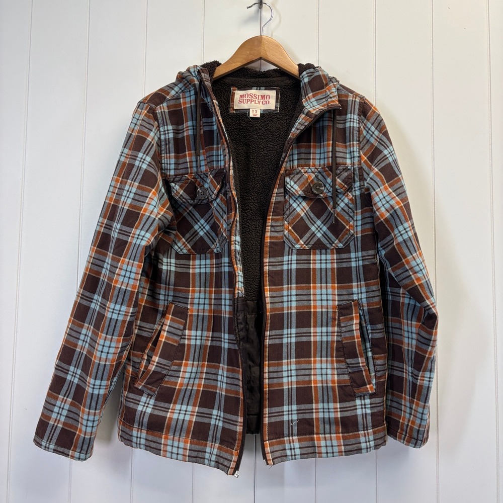 Mossimo Y2K Sherpa Lined Hooded Flannel Jacket Men Size S Streetwear Cabin READ